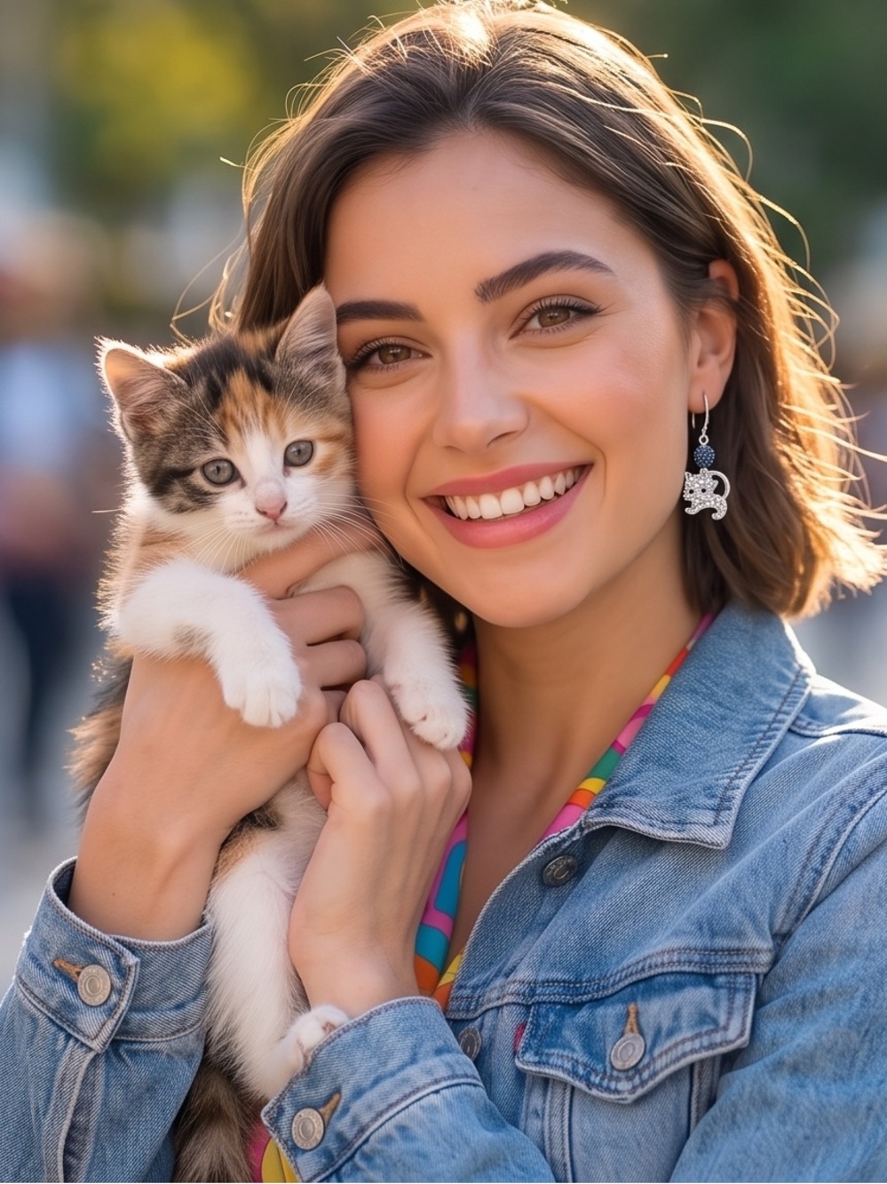 Cat Drop Earrings in Navy and Multicolor Crystal - Picture 2 of 7